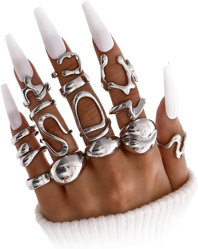 iF YOU 25 Pcs Gold Stackable Ring Set for Women, Chunky Knuckle Finger Midi Rings, Silver Simple Stacking Cute Rings Pack Trendy Stuff Jewelry Gift