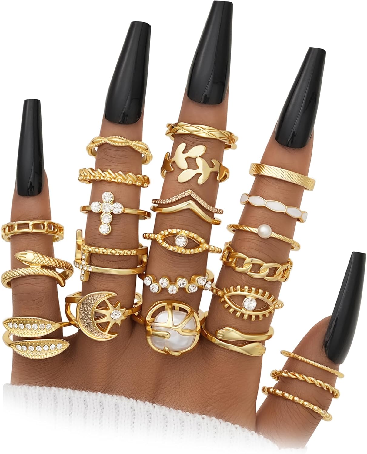 YEEZII 25 Pcs Gold Knuckle Rings Set for Women, Cute Stackable Finger Midi Rings, Dainty Gold Chunky Stacking Statement Womens ring pack