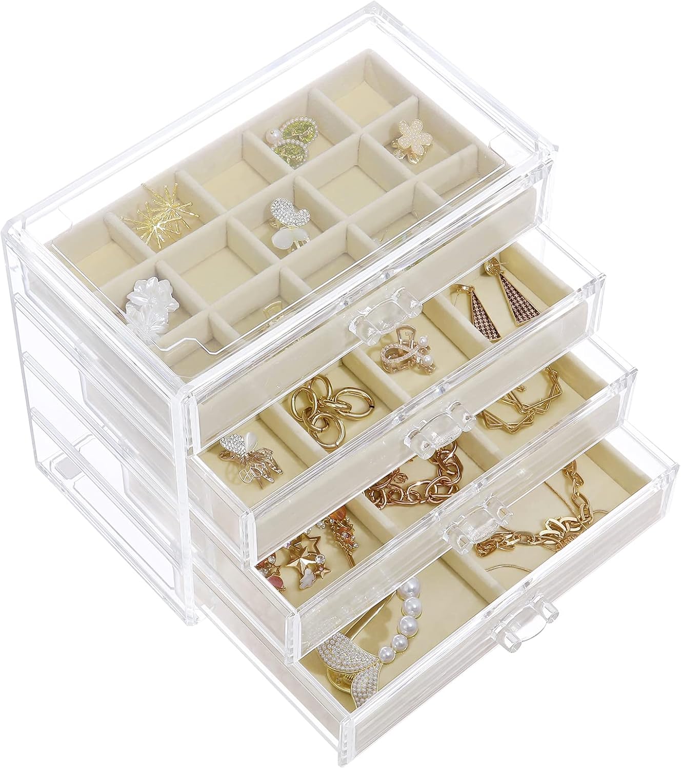 misaya Earring Jewelry Organizer with 5 Drawers, Birthday Present, Clear Acrylic Jewelry Box for Women, Velvet Earring Display Holder for Earrings Ring Bracelet Necklace, Gray