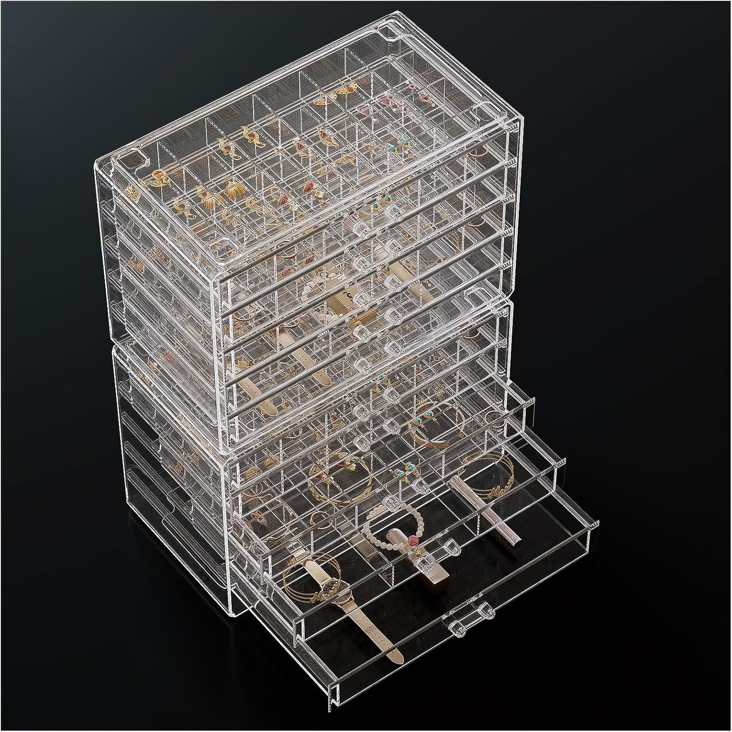 ProCase Acrylic Earrings Holder Organizer Box, Large Clear Earring Jewelry Storage Transparent Stackable Drawers Jewelry Display for Earring Ring Bracelet Mothers Day Gift -Clear, 5 Layers