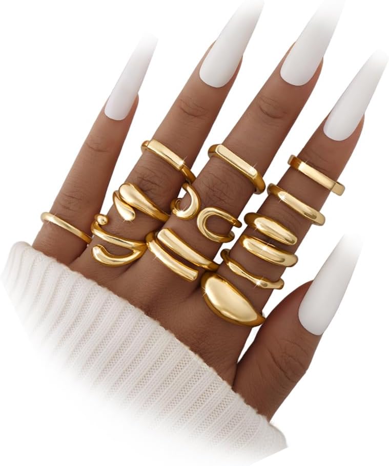 iF YOU 25 Pcs Gold Stackable Ring Set for Women, Chunky Knuckle Finger Midi Rings, Silver Simple Stacking Cute Rings Pack Trendy Stuff Jewelry Gift