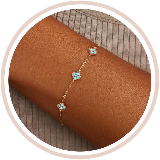 Birthstone Gold Clover Bracelet Dainty 14K Gold Plated Cute Friendship Stackable Bracelets for Women No Tarnish Trendy Charm Best Friend Bracelet Stack for Birthday Jewelry
