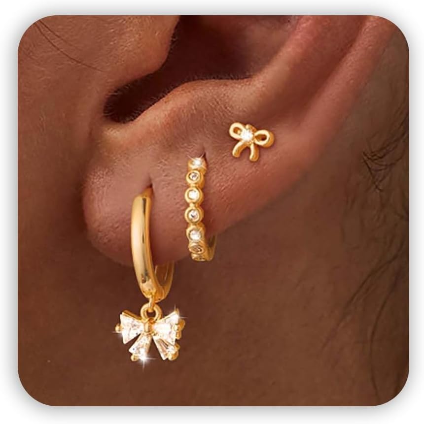 Freekiss 3 Pairs Gold Hoop Earrings Set: Dainty Stud Earrings Trendy Small 14K Gold Plated Hypoallergenic Dangle Cartilage Huggie Hoop Earrings for Women Gold Jewelry for Women Gifts