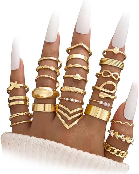iF YOU 25 Pcs Gold Stackable Ring Set for Women, Chunky Knuckle Finger Midi Rings, Silver Simple Stacking Cute Rings Pack Trendy Stuff Jewelry Gift