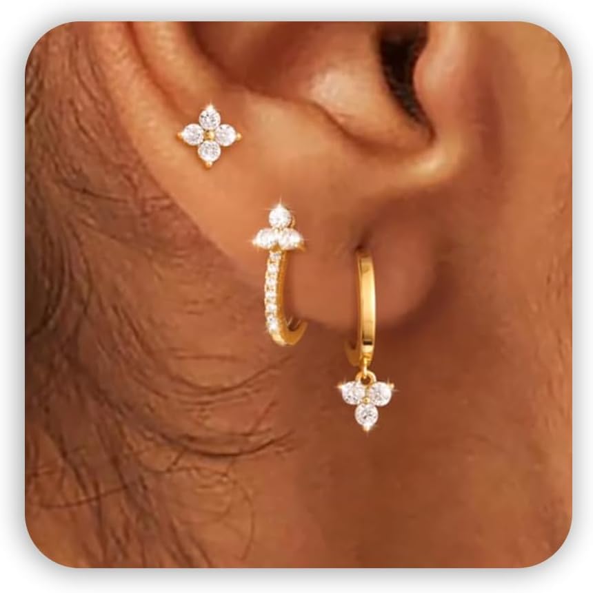 Freekiss 3 Pairs Gold Hoop Earrings Set: Dainty Stud Earrings Trendy Small 14K Gold Plated Hypoallergenic Dangle Cartilage Huggie Hoop Earrings for Women Gold Jewelry for Women Gifts