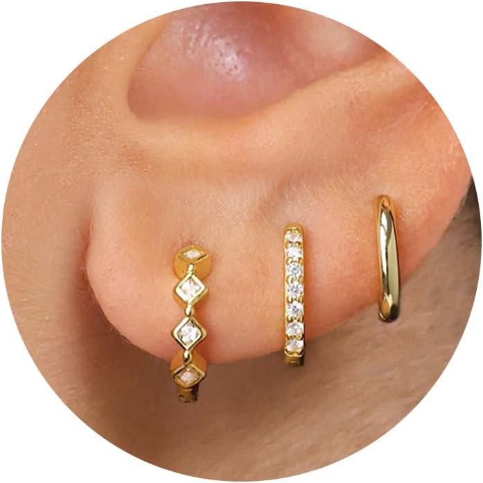 Freekiss 3 Pairs Gold Hoop Earrings Set: Dainty Stud Earrings Trendy Small 14K Gold Plated Hypoallergenic Dangle Cartilage Huggie Hoop Earrings for Women Gold Jewelry for Women Gifts