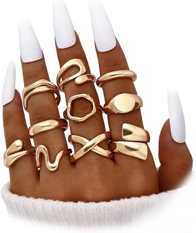 iF YOU 25 Pcs Gold Stackable Ring Set for Women, Chunky Knuckle Finger Midi Rings, Silver Simple Stacking Cute Rings Pack Trendy Stuff Jewelry Gift