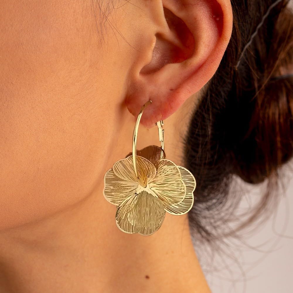 Dangle Flower Earrings for Women Statement Trendy Hoop Earring Floral Drop Earrings Jewelry