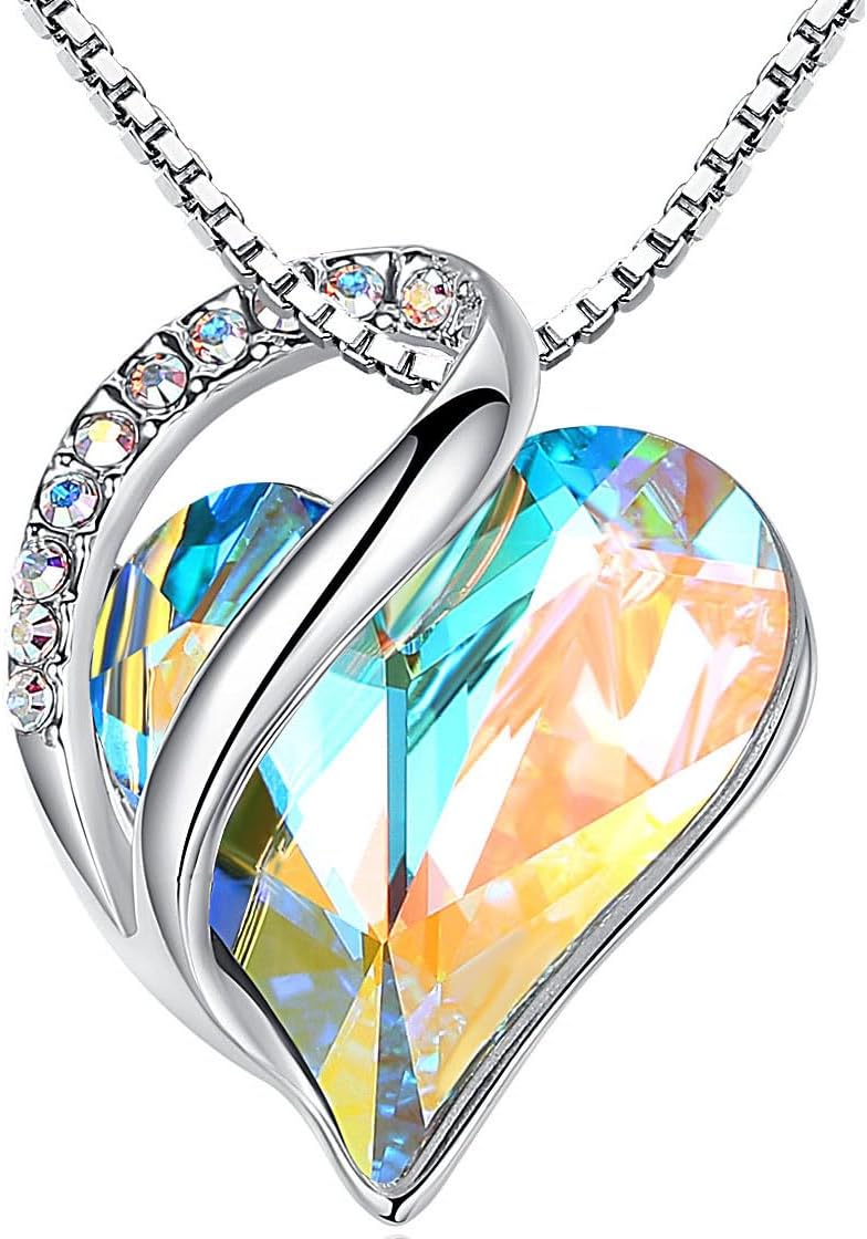 Leafael Mothers Day Gift Necklaces for Women, Infinity Love Birthstone Heart Crystal Pendant, Birthday Anniversary Jewelry for Wife, Mom, and Her, Silver Plated, 18" + 2" Adjustable Chain