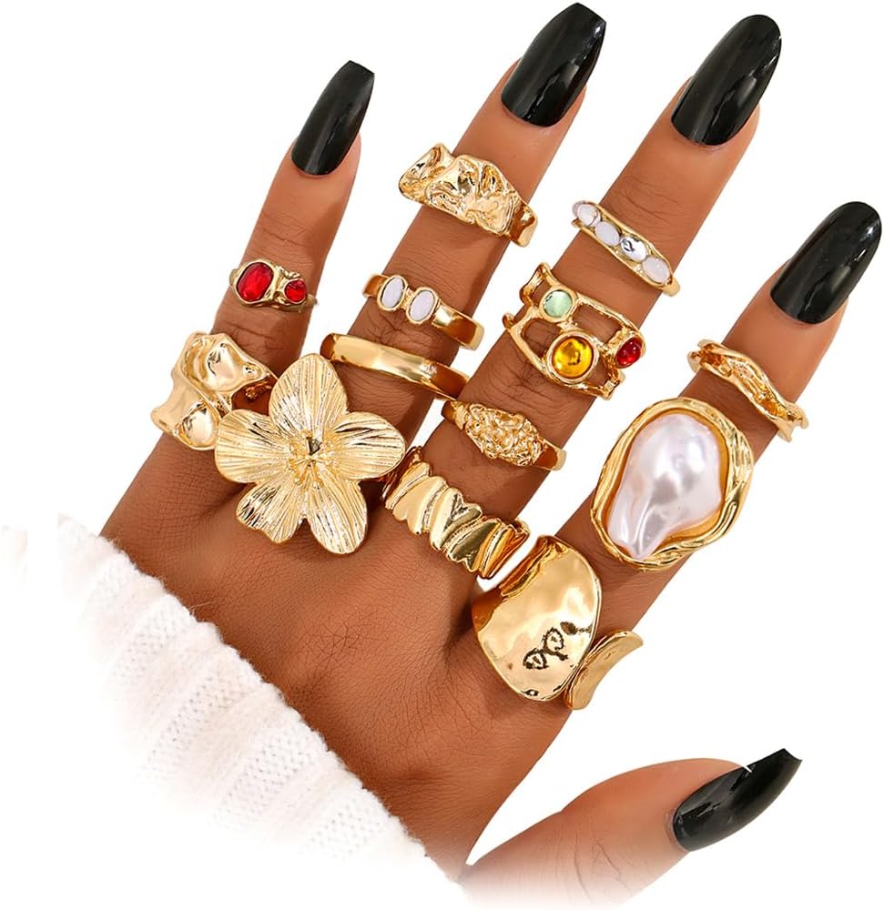 KISS WIFE Golden Silvery Black Kunckle Rings Set for Women, Dainty Simple Trendy Cute Stackable Finger Rings Pack, Perfect for Stacking Layering on Thumb and Knuckle, Mixed Size, Jewelry Gift