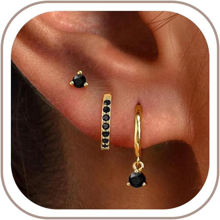 Freekiss 3 Pairs Gold Hoop Earrings Set: Dainty Stud Earrings Trendy Small 14K Gold Plated Hypoallergenic Dangle Cartilage Huggie Hoop Earrings for Women Gold Jewelry for Women Gifts