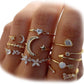 KISS WIFE Gold Stackable Moon Star Knuckle Rings Set for Women, Boho Dainty Lightweight Stacking Rings, Vintage Midi Rings Pack, Trendy Jewelry