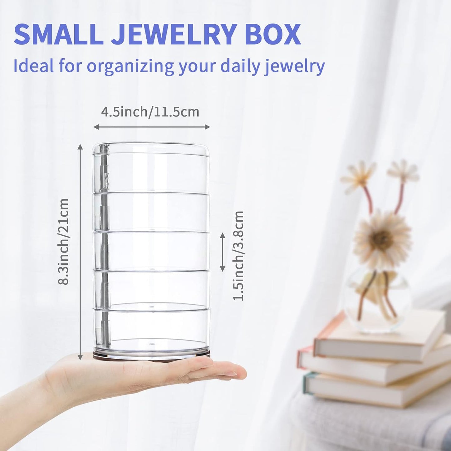 LETURE 5-Layers Rotatable Jewelry Storage Organizer Box for Earrings Hair Accessories & Beauty Supplies Earrings Necklaces Bracelets (5-Layers)
