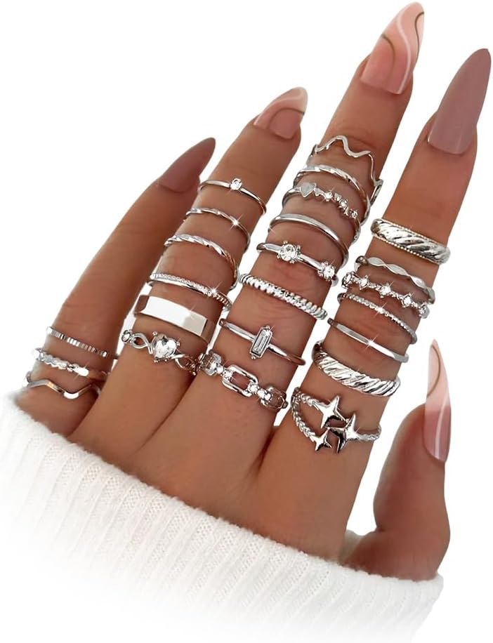 iF YOU 25 Pcs Gold Stackable Ring Set for Women, Chunky Knuckle Finger Midi Rings, Silver Simple Stacking Cute Rings Pack Trendy Stuff Jewelry Gift