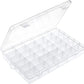 OUTUXED 2 Pack 36 Grids Clear Plastic Bead Organizer Box, Fishing Tackle Box Compartment Organizer with Adjustable Dividers for Jewelry, Art Craft, Bead Storage Containers with 5 Sheets Label Stickers
