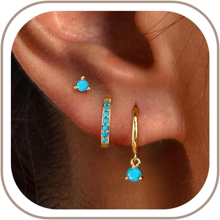 Freekiss 3 Pairs Gold Hoop Earrings Set: Dainty Stud Earrings Trendy Small 14K Gold Plated Hypoallergenic Dangle Cartilage Huggie Hoop Earrings for Women Gold Jewelry for Women Gifts