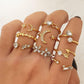 KISS WIFE Gold Stackable Moon Star Knuckle Rings Set for Women, Boho Dainty Lightweight Stacking Rings, Vintage Midi Rings Pack, Trendy Jewelry