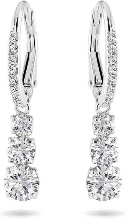 Swarovski Stilla Attract Trilogy Drop Pierced Earrings with White Crystals on a Rhodium Plated Setting with Hinged Closure