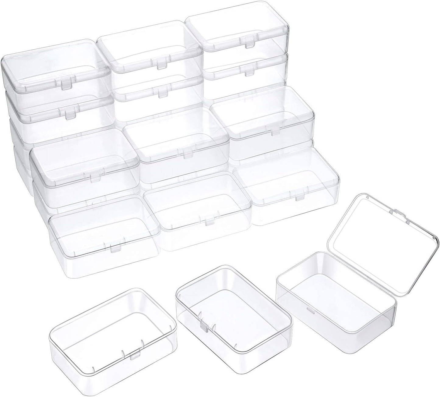 24 Packs Small Clear Plastic Beads Storage Containers Box with Hinged Lid for Storage of Small Items, Crafts, Jewelry, Hardware(1.37 x 1.37 x 0.7 Inches)