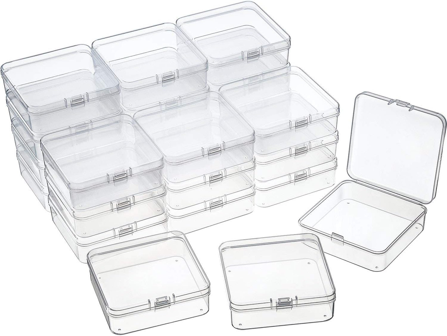 24 Packs Small Clear Plastic Beads Storage Containers Box with Hinged Lid for Storage of Small Items, Crafts, Jewelry, Hardware(1.37 x 1.37 x 0.7 Inches)