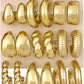 12 Pairs Chunky Gold Hoop Earrings for Women Trendy, Gold Plated Lightweight Hypoallergenic Stack, Thick Open Twisted Huggie Hoops Earring Set