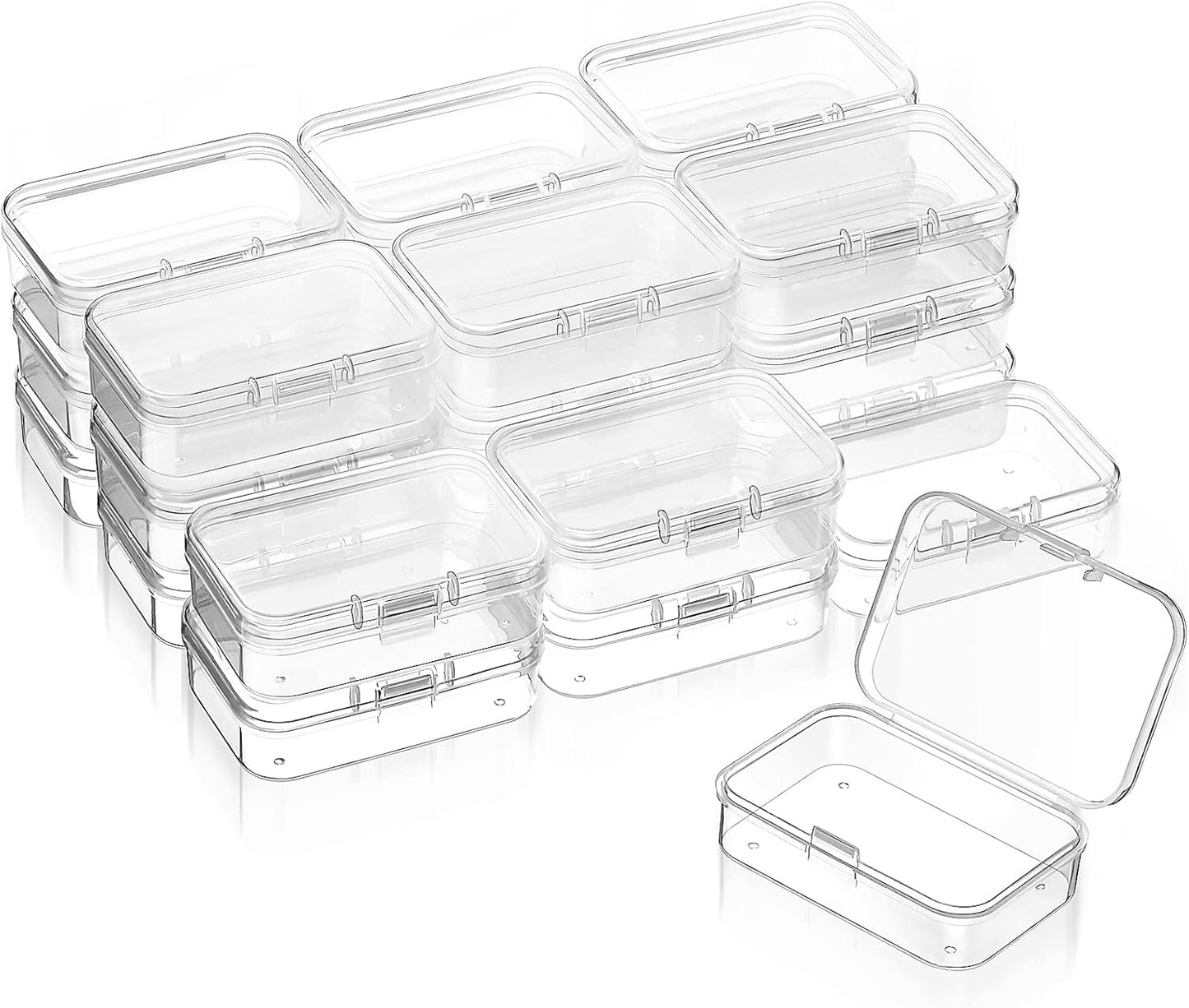 24 Packs Small Clear Plastic Beads Storage Containers Box with Hinged Lid for Storage of Small Items, Crafts, Jewelry, Hardware(1.37 x 1.37 x 0.7 Inches)