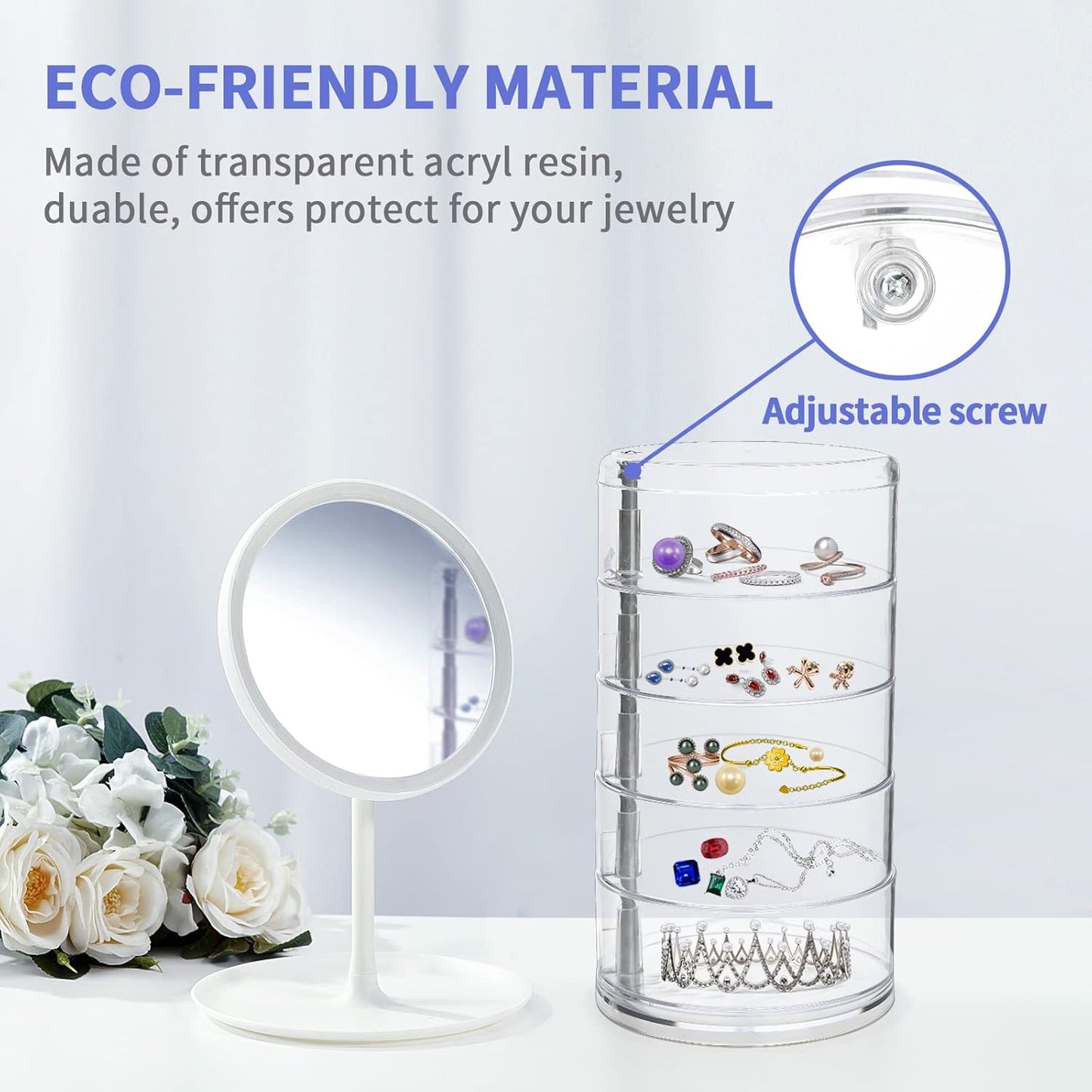 LETURE 5-Layers Rotatable Jewelry Storage Organizer Box for Earrings Hair Accessories & Beauty Supplies Earrings Necklaces Bracelets (5-Layers)