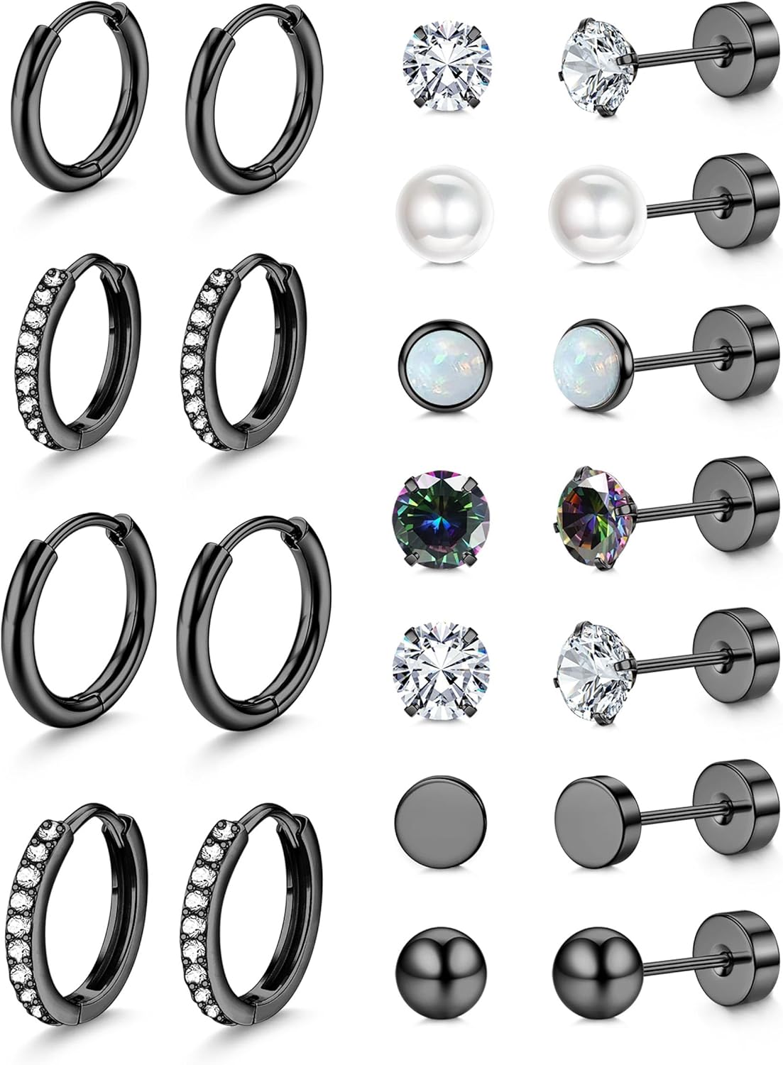 Jstyle Hypoallergenic Stud Hoop Earrings for Women Small Flat Back Surgical Stainless Steel Earrings for Sensitive Ears Trendy Silver Hoops Cartilage Earring Stacks Set Multiple Piercing Jewelry Gifts
