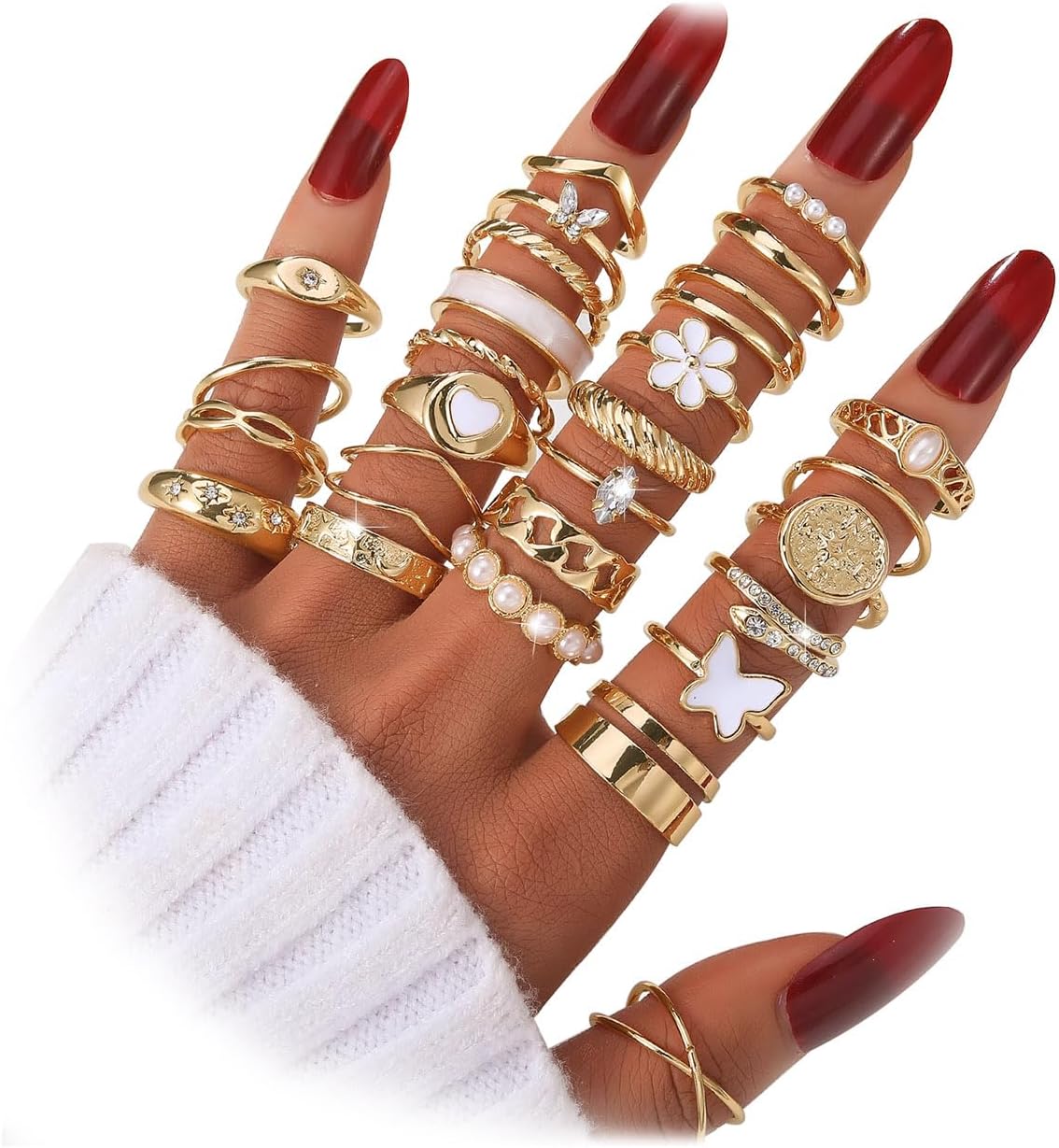 KISS WIFE Golden Silvery Black Kunckle Rings Set for Women, Dainty Simple Trendy Cute Stackable Finger Rings Pack, Perfect for Stacking Layering on Thumb and Knuckle, Mixed Size, Jewelry Gift