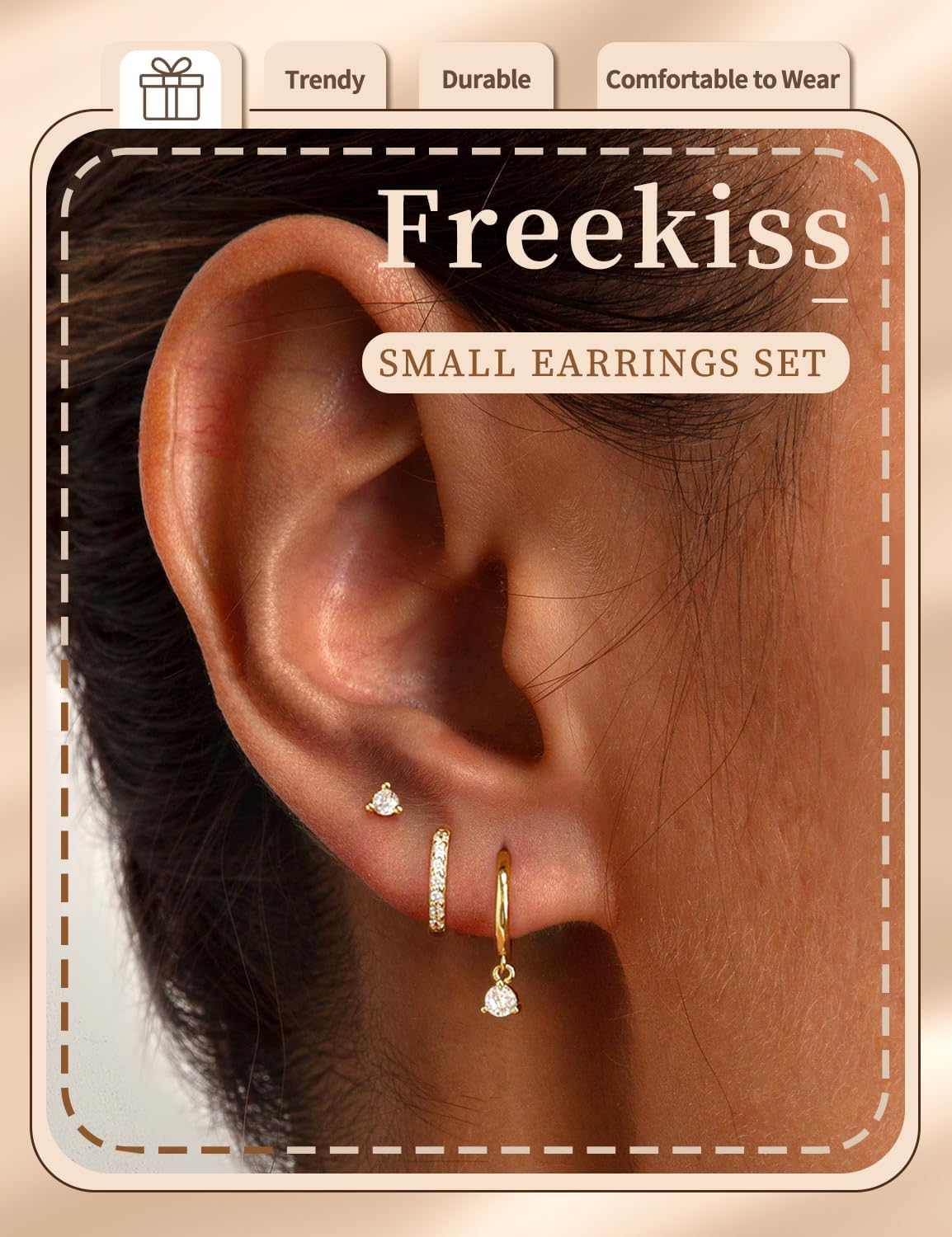 Freekiss 3 Pairs Gold Hoop Earrings Set: Dainty Stud Earrings Trendy Small 14K Gold Plated Hypoallergenic Dangle Cartilage Huggie Hoop Earrings for Women Gold Jewelry for Women Gifts