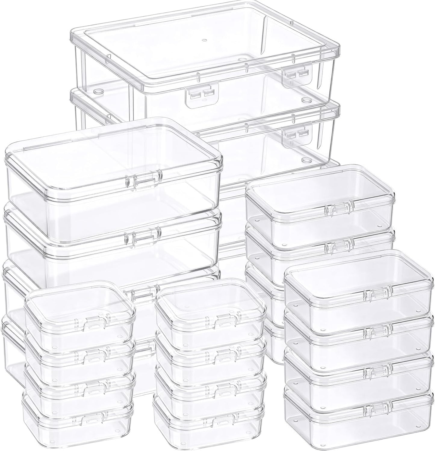 24 Packs Small Clear Plastic Beads Storage Containers Box with Hinged Lid for Storage of Small Items, Crafts, Jewelry, Hardware(1.37 x 1.37 x 0.7 Inches)