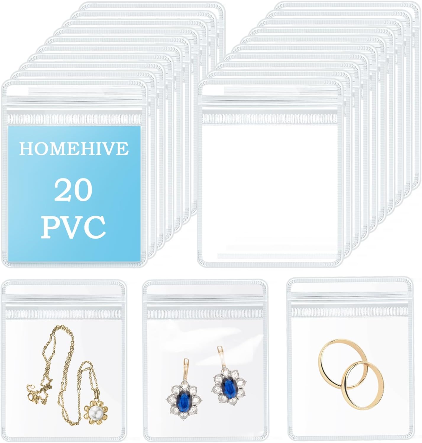 HOMEHIVE Acrylic Jewelry Box Organizer, Clear Jewelry Organizer and Storage with 20 Portable Anti Tarnish Jewelry bags, Travel Jewelry Case for Earrings/Rings/Necklaces Gifts for Women Girls, Clear