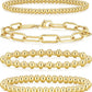 adoyi Gold Bracelets for Women Waterproof, 14K Gold Plated Beaded Strand Bead Ball Bracelets stack Adjustable Jewelry Set for Gifts