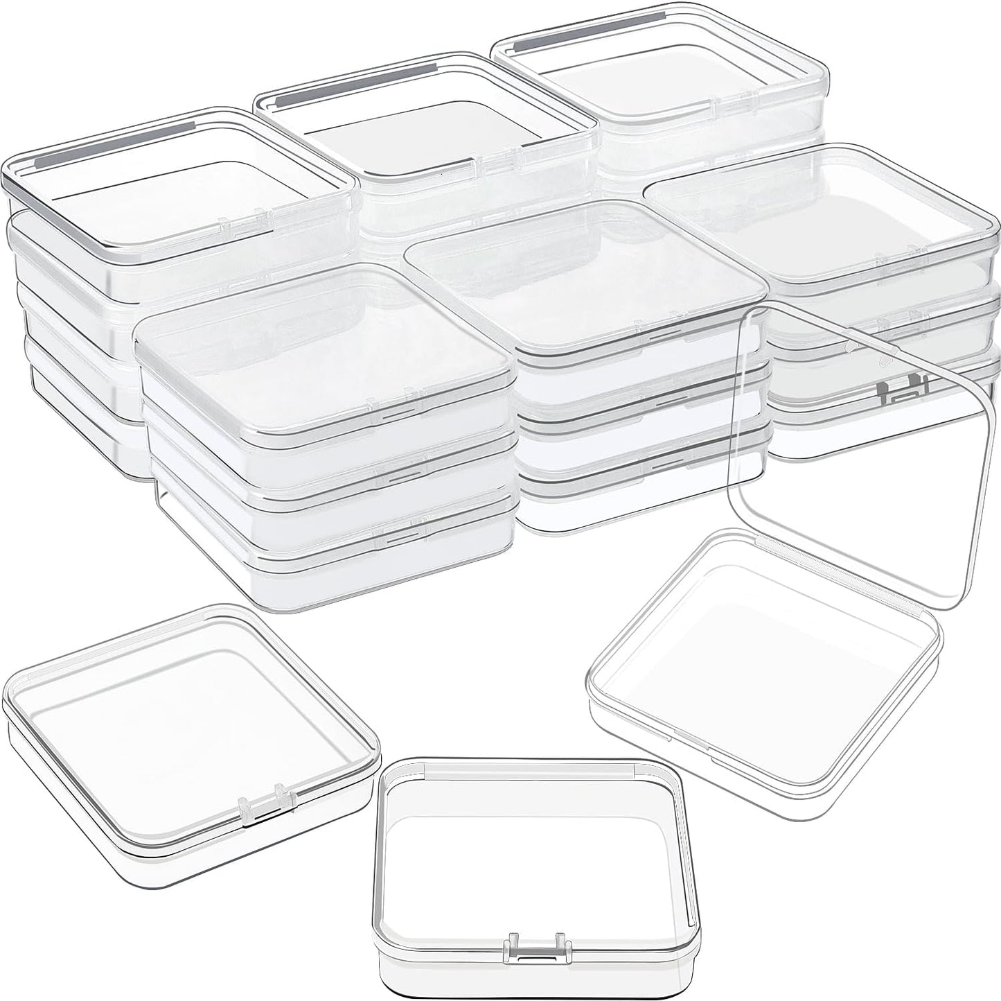24 Packs Small Clear Plastic Beads Storage Containers Box with Hinged Lid for Storage of Small Items, Crafts, Jewelry, Hardware(1.37 x 1.37 x 0.7 Inches)