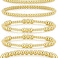 adoyi Gold Bracelets for Women Waterproof, 14K Gold Plated Beaded Strand Bead Ball Bracelets stack Adjustable Jewelry Set for Gifts