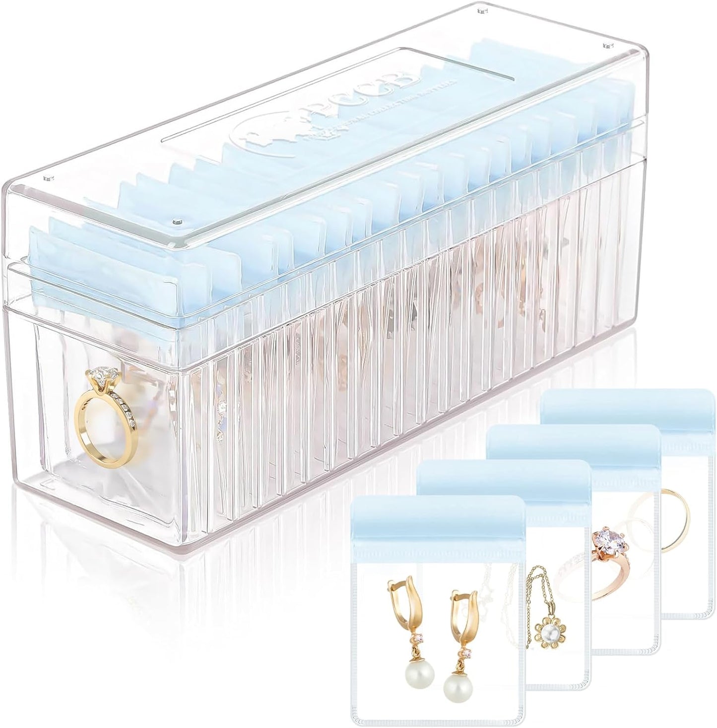 HOMEHIVE Acrylic Jewelry Box Organizer, Clear Jewelry Organizer and Storage with 20 Portable Anti Tarnish Jewelry bags, Travel Jewelry Case for Earrings/Rings/Necklaces Gifts for Women Girls, Clear