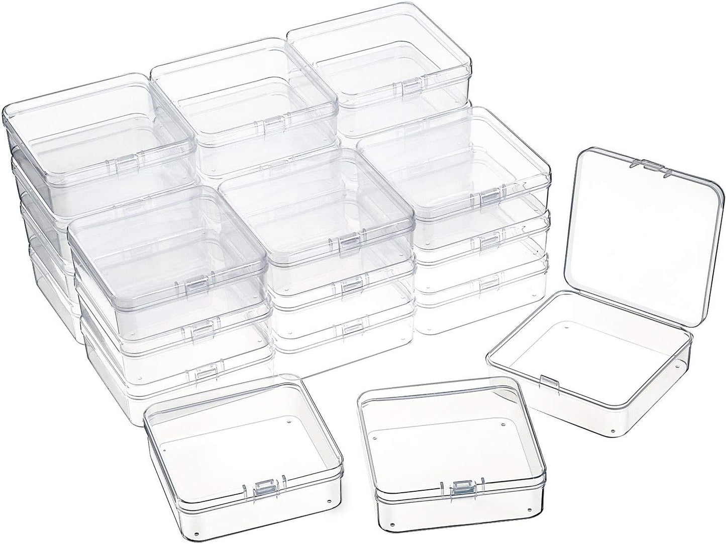 24 Packs Small Clear Plastic Beads Storage Containers Box with Hinged Lid for Storage of Small Items, Crafts, Jewelry, Hardware(1.37 x 1.37 x 0.7 Inches)