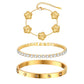 Womens Stackable Floral Gold Bracelets - 3Pcs 18K Gold Plated Bracelet,Stainless Steel Bangle Bracelets Non Tarnish, Gold Bracelet Set Trendy Jewelry,Christmas Valentines Birthday Gifts for Girlfriend