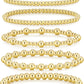 adoyi Gold Bracelets for Women Waterproof, 14K Gold Plated Beaded Strand Bead Ball Bracelets stack Adjustable Jewelry Set for Gifts