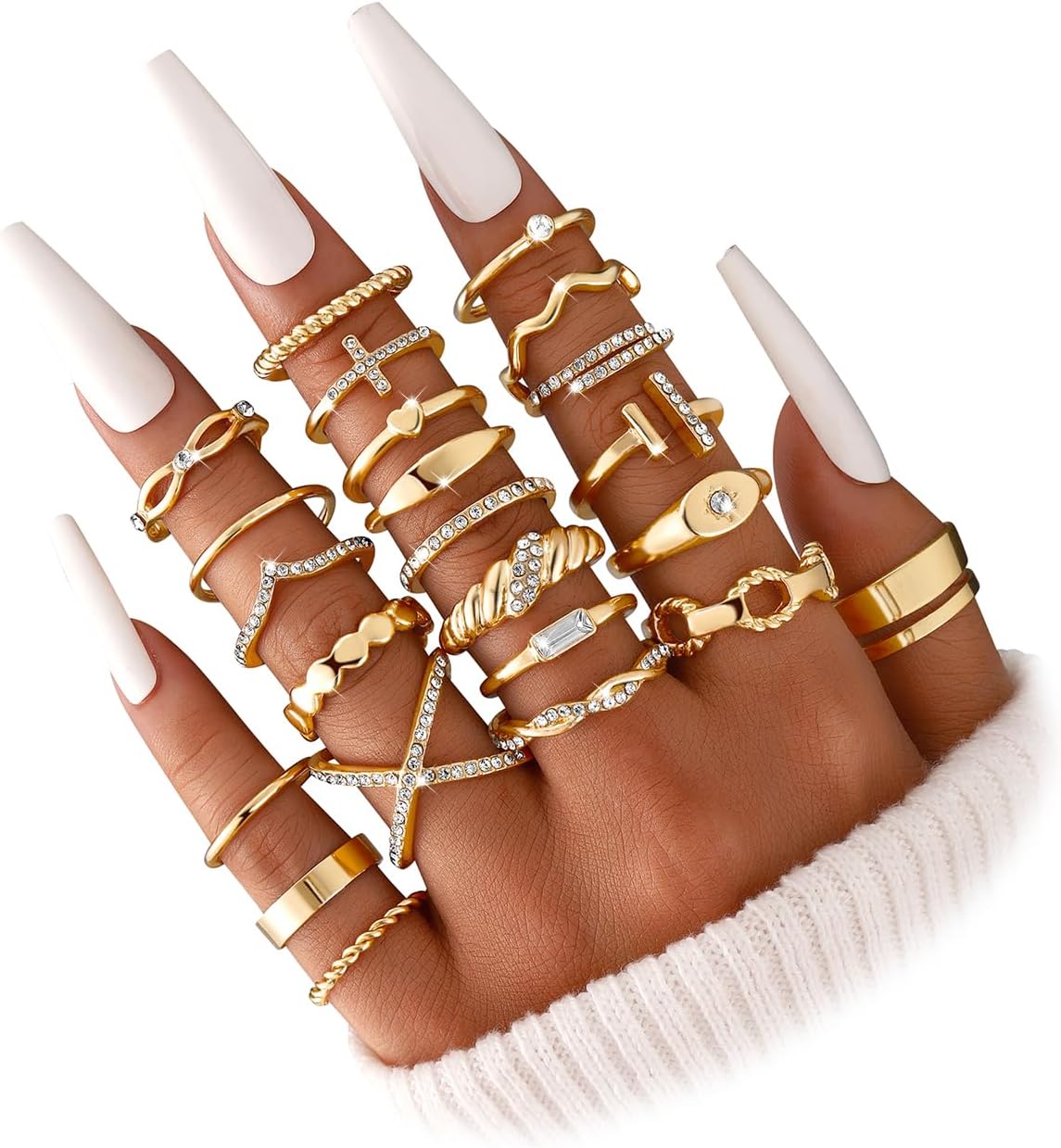 iF YOU 25 Pcs Gold Stackable Ring Set for Women, Chunky Knuckle Finger Midi Rings, Silver Simple Stacking Cute Rings Pack Trendy Stuff Jewelry Gift