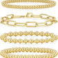 adoyi Gold Bracelets for Women Waterproof, 14K Gold Plated Beaded Strand Bead Ball Bracelets stack Adjustable Jewelry Set for Gifts