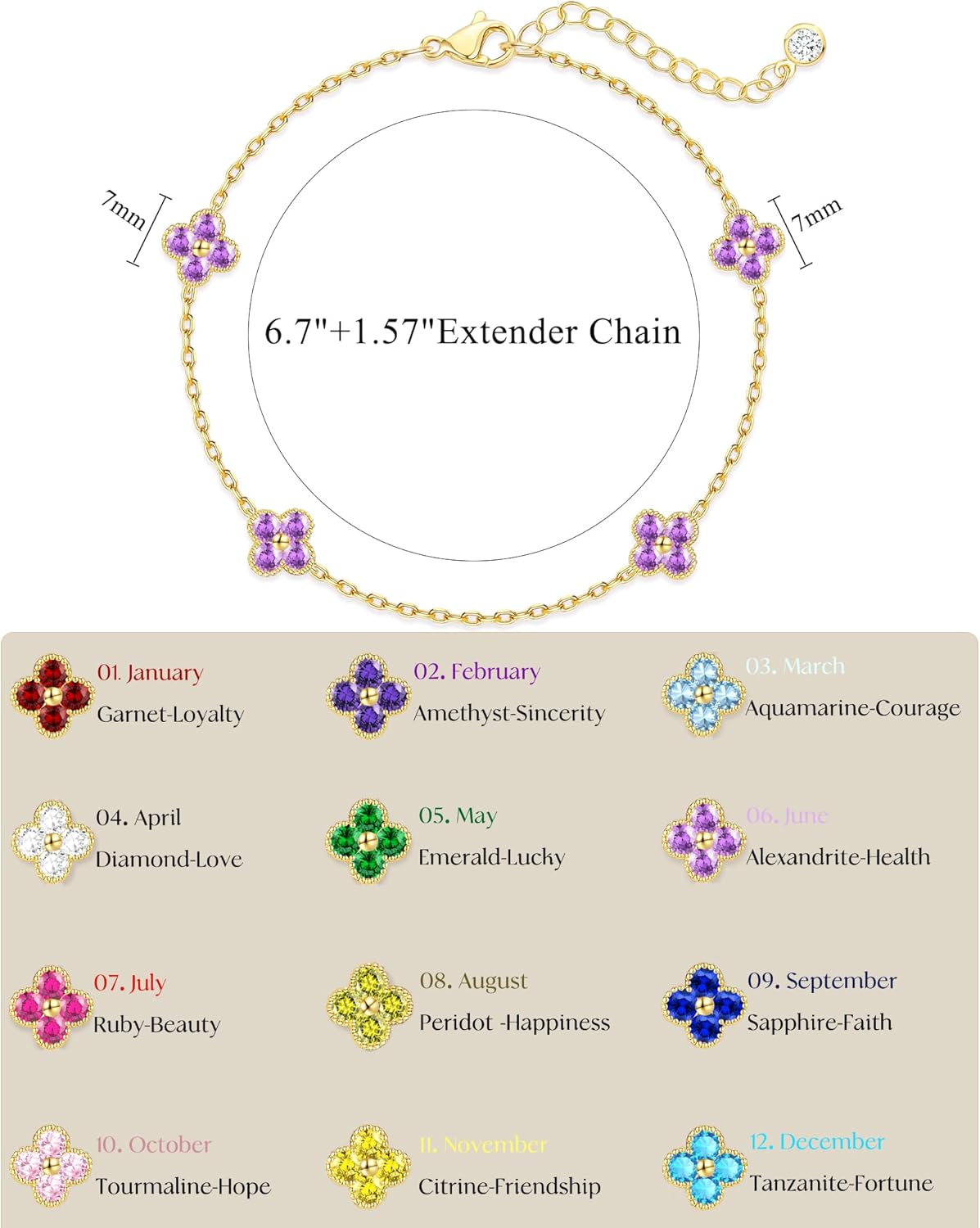 Birthstone Gold Clover Bracelet Dainty 14K Gold Plated Cute Friendship Stackable Bracelets for Women No Tarnish Trendy Charm Best Friend Bracelet Stack for Birthday Jewelry