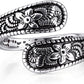 Vintage 14K Gold Plated and Silver Spoon Ring – Adjustable Ring with Carving Design for Women, Unique Boho Open Ring for Gift