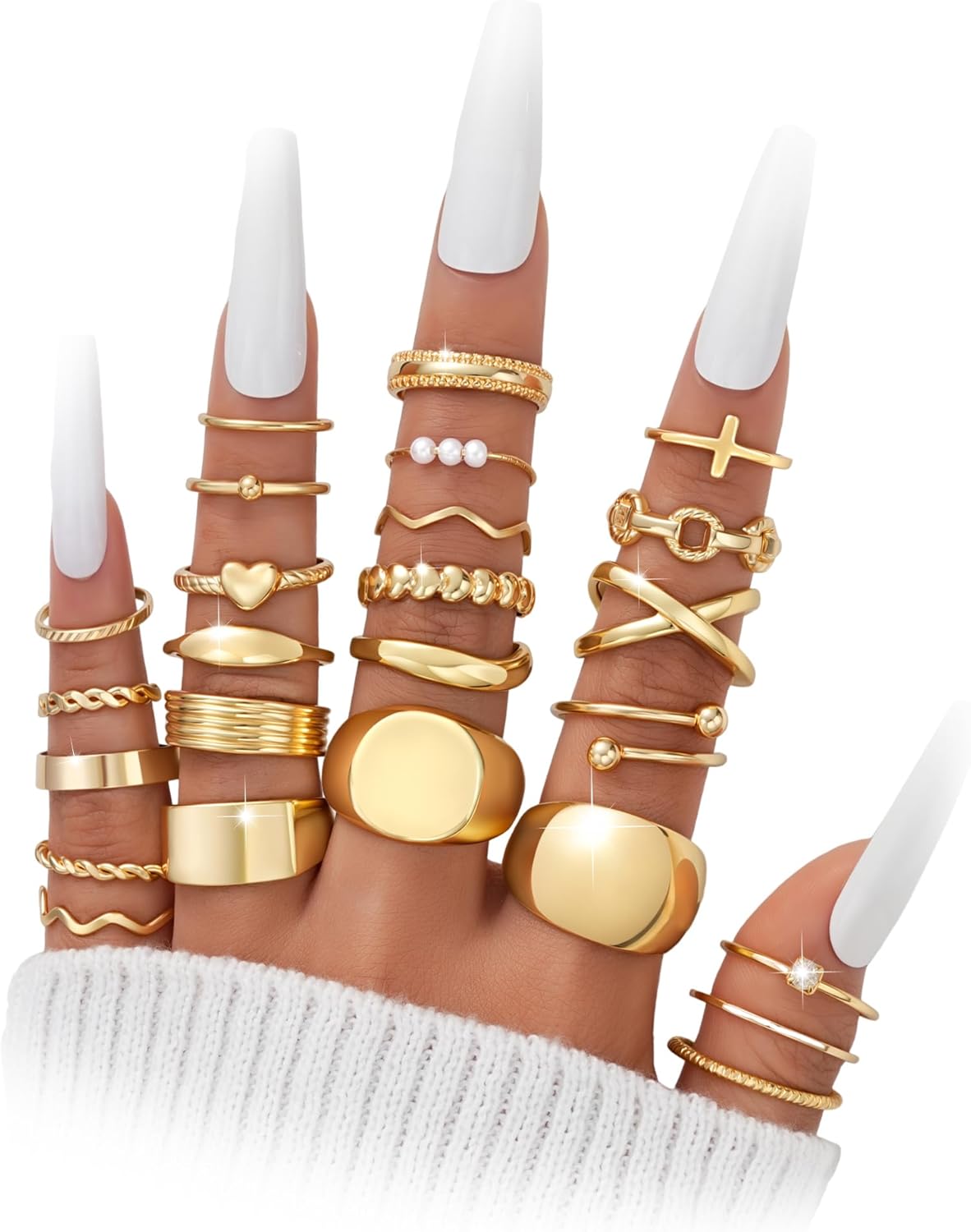 YEEZII 25 Pcs Gold Knuckle Rings Set for Women, Cute Stackable Finger Midi Rings, Dainty Gold Chunky Stacking Statement Womens ring pack