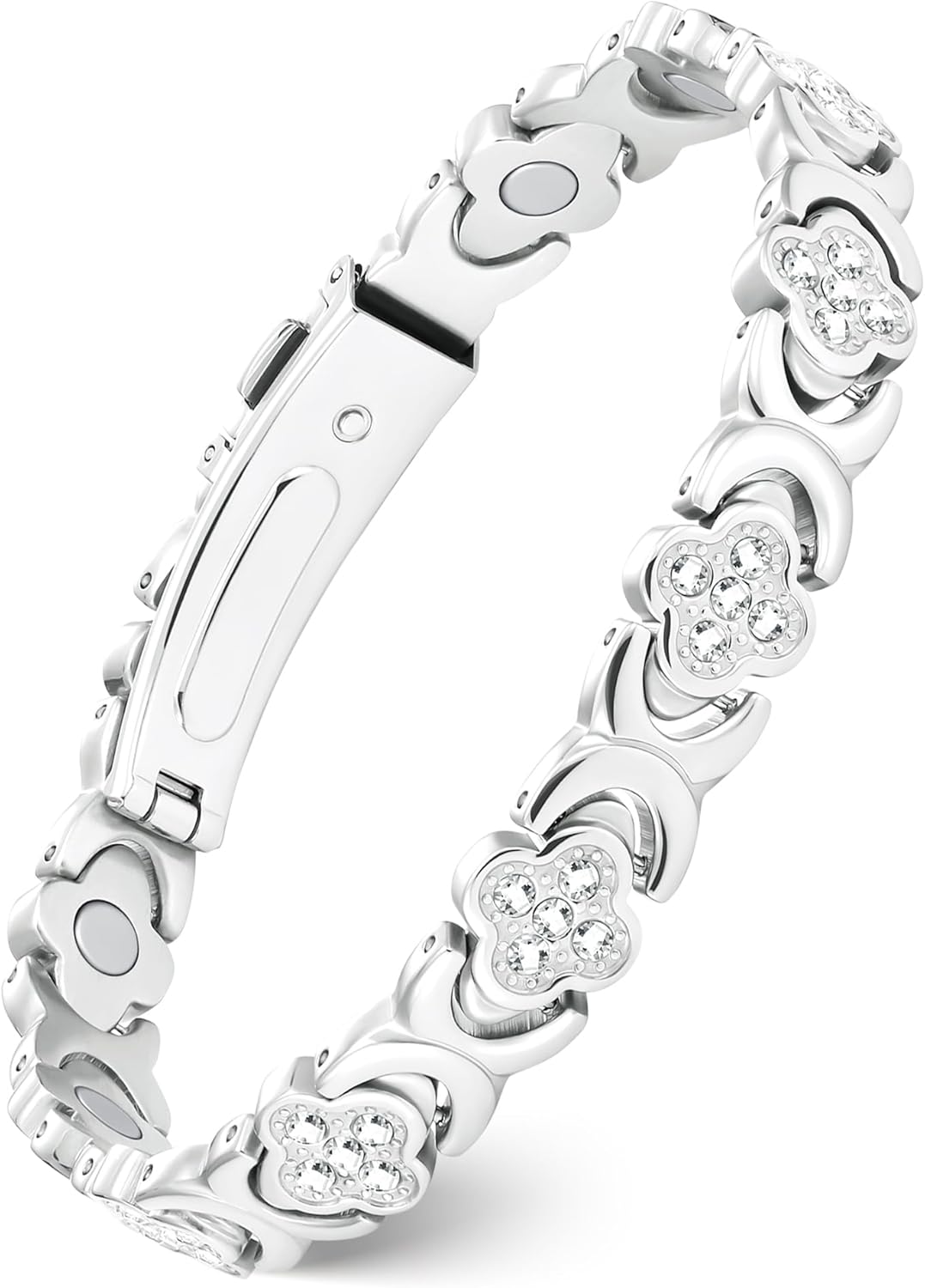Feraco Pure Copper Bracelets for Women, Ultra Strength Magnetic Therapy Bracelet for Pain Relief with Neodymium Magnets & Sparkling Cubic Zirconia, Adjustable, Infinite Clover Jewelry