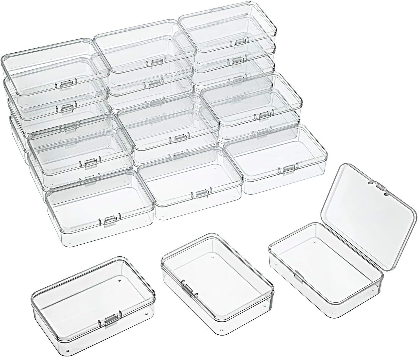 24 Packs Small Clear Plastic Beads Storage Containers Box with Hinged Lid for Storage of Small Items, Crafts, Jewelry, Hardware(1.37 x 1.37 x 0.7 Inches)