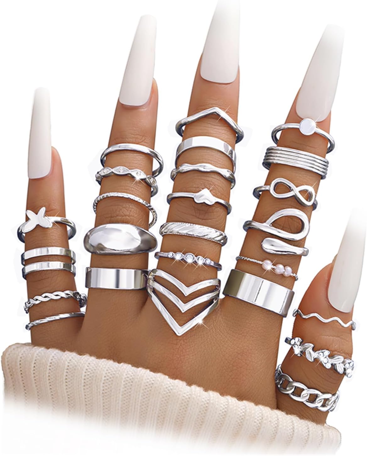 iF YOU 25 Pcs Gold Stackable Ring Set for Women, Chunky Knuckle Finger Midi Rings, Silver Simple Stacking Cute Rings Pack Trendy Stuff Jewelry Gift