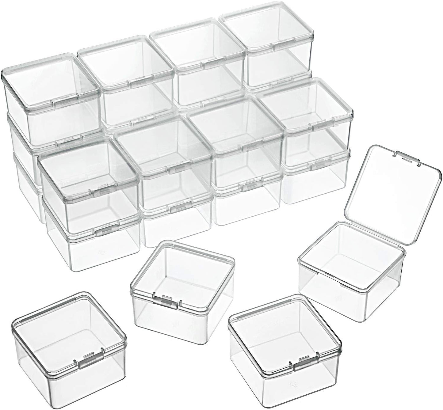 24 Packs Small Clear Plastic Beads Storage Containers Box with Hinged Lid for Storage of Small Items, Crafts, Jewelry, Hardware(1.37 x 1.37 x 0.7 Inches)