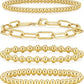 adoyi Gold Bracelets for Women Waterproof, 14K Gold Plated Beaded Strand Bead Ball Bracelets stack Adjustable Jewelry Set for Gifts