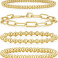 adoyi Gold Bracelets for Women Waterproof, 14K Gold Plated Beaded Strand Bead Ball Bracelets stack Adjustable Jewelry Set for Gifts